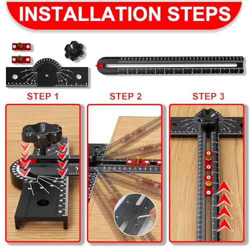 Woodworking T Square Ruler, 13.5 Inch Adjustable Angle 15-165° Measurement Tool, Aluminum Alloy, Precision Drilling Positioning Guide for Carpentry, Drafting, Contractor, Scribe Crafting, Drywall - color: 13.5in black
