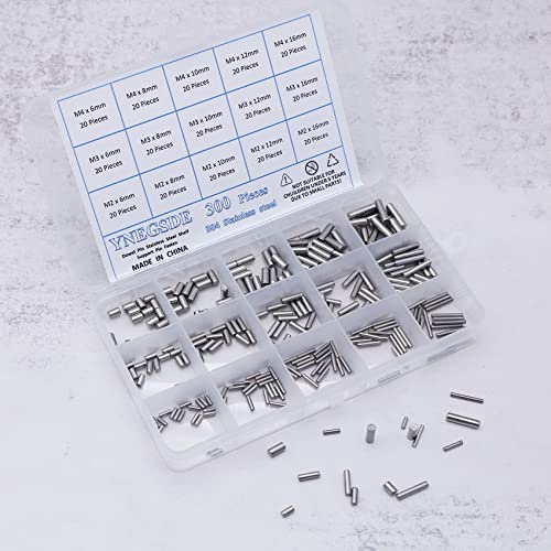 M2 M3 M4 Dowel Pin Assortment, 304 Stainless Steel Metal Pins 300-Piece