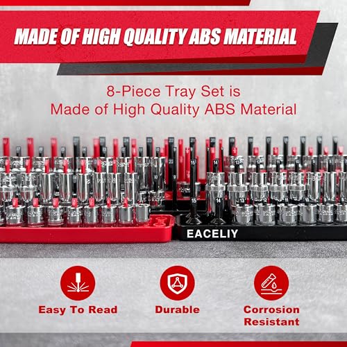 EACELIY Socket Organizer Tray Set,1/2", 1/4" and 3/8" SAE & Metric Deep & Shallow Socket Holder Kit, Deep and Shallow Socket Holders for Toolboxes(sockets not included) 丨8PCS - size: 8PCS Tools Tray