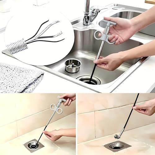 Drain Snake, Drain Clog Remover - Gutter Cleaning Tools Drain Cleaner for Toilet Sewer Shower Kitchen Bathroom Tub Clogged Drains Opener Cleaning Tool, Flexible Grabber Claw Pick Up Reacher (79 inch) - color: 79 inch