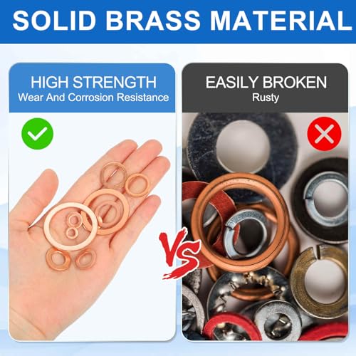 MECCANIXITY 9Pcs Flat Washer, M10 Copper Washers Copper Sealing Ring Crush Washer Kit Assortment, 10mm ID, 20mm OD, 1.5mm Thick for Bolts Screws Machinery Repair - size: 10mmx20mmx1.5mm