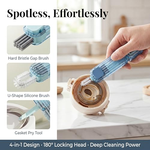 3Pcs 4 in 1 Cup Lid Gap Cleaning Brush Set,Multifunctional Crevice Cleaning Brush for Bottle,Multipurpose Bottle Cleaner with Compact Design Tiny Silicone Cup Holder Cleaner Tool,Kitchen Gadgets - color: Blue+green+grey
