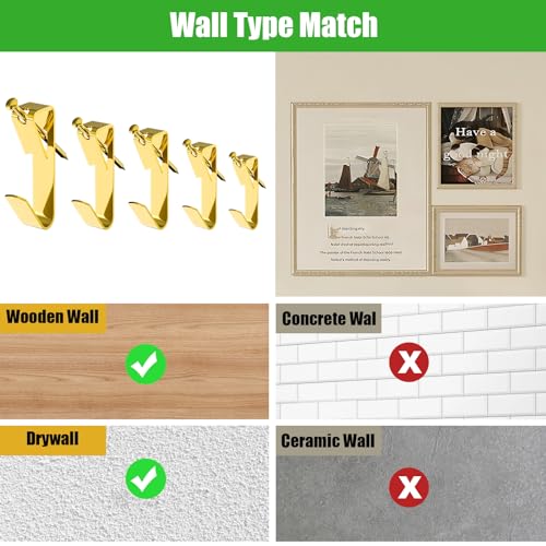 169 Picture Hanging Kit, 10-100lb Picture Hook Sets, Boxed 83 Metal Picture Hangers and 86 Nails, Suitable for Wooden Walls, Plasterboard Picture Hooks.