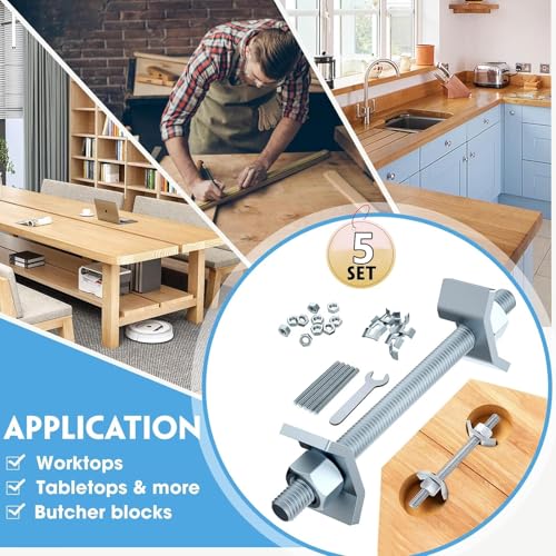 Countertop Miter Bolt Kit 5-Pack M8x100mm, Draw Bolt Connector for Butcher Block, Zip Bolt Fastener for Furniture Joints & Table Top Hardware (5)