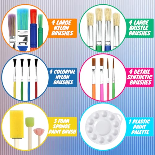 Halobios 20 Pcs Painting Brushes for Kids, 19 Colorful Painting Brushes and 1 Paint Palette, All Purpose Paint Brush Value Pack for Acrylic, Watercolors & Washable Paints