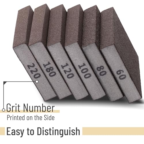 Bates- Sanding Sponge, 18 pcs, 60/80/100/120/180/220 Grit Assortment, Washable and Reusable Sanding Block for Wood, Metal, Drywall, Glazing, Sandpaper Blocks for Smooth Finishing - size: 18 Pack, 60/80/100/120/180/220 Grit