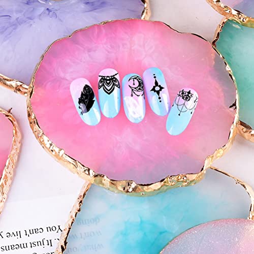 2 Pcs Resin Nail Art Palette Set, Gold Edge, Purple & Green - color: Purple, Green