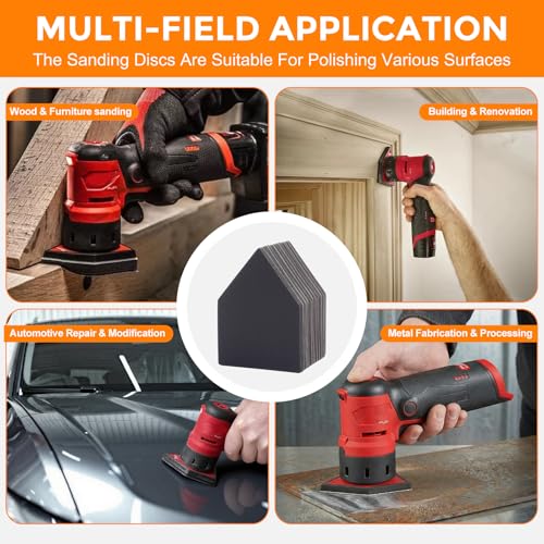POLIWELL Silicon carbide sandpaper 100-Piece Pack 90mm x 65mm 80/120/150/180/240 Grit Triangle Sanding Sheets with Hook & Loop Fastening Replacement for Milwaukee M12 Orbital Detail Sander Accessories - size: MIX