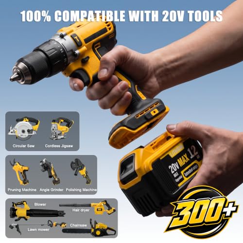 WWX 2 Pack 12000mAh Replacement Compatible for Dewalt 20V Max Battery with High - Capacity Battery Cordless Power Tools 20 Volt Battery DCB200, DCB201, DCB204, DCB205, DCB206, DCB207