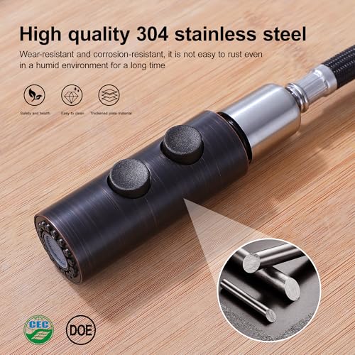TIORIY Kitchen Faucet Head Replacement Metal, Pull Down Spray Head with 15 Adapters for Kitchen Faucet, 2 Function Kitchen Sink Spray Nozzle, Stainless Steel, Oil Rubbed Bronze - color: Oil Rubbed Bronze