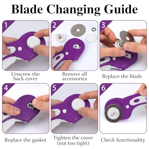45mm Rotary Cutter for Fabric with 5 Extra Blades, Roller, with Safety Lock - color: Purple