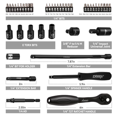 DISEN 94 PCS 1/4" Drive Impact Socket Set - size: 1/4" 94PCS