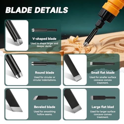 Electric Wood Chisel Hanging Mill Grinding Woodworking Carver Pedal Control Engraving Machine Wood Chisel Carving Machine with Handle 5 Blades + Foot Control Pedal (110V) (110V) - size: 110V