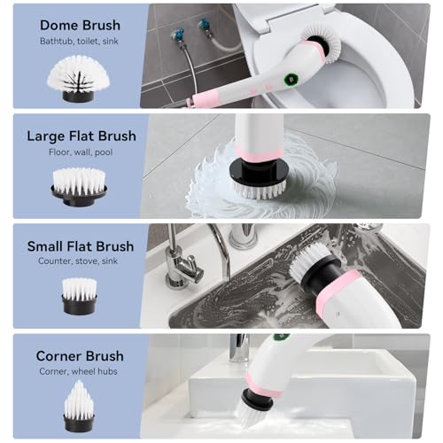 Electric Bathroom Cleaning Brush Cordless Shower Scrubber SD-CTB01 - color: Pink