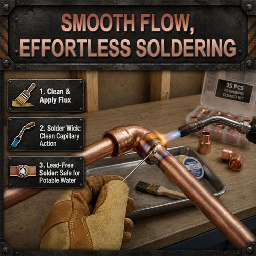 Yaocom 35 Pcs Copper Pipe Fittings Kit, 3/4" to 1/2" Plumbing Fitting Assortment with Copper Elbows, Brass Tee, Reducers and Couplings, Lead-free Sweat Solder Pipe Fittings for Residential Commercial
