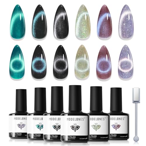 modelones Cat Eye Gel Nail Polish Set, Black Blue Purple Green Cateye Gel - color: A A A1-Aurora Dream
