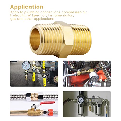 KOOTANS 1/2 NPT x 1/2 NPT Male Solid Brass Hex Nipples,4 PACK - size: 1/2 NPT x 1/2 NPT (O.D x O.D: 3/4'' x 3/4'')