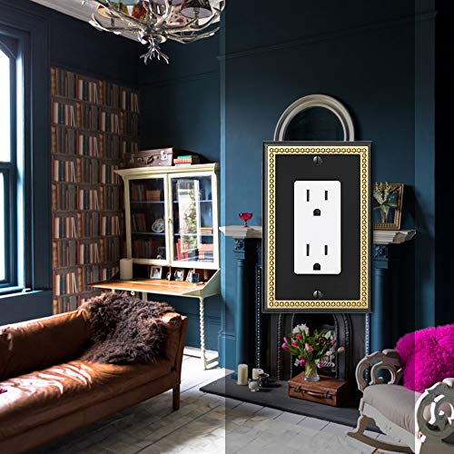 Pearled Frame Decorative Wall Plate Switch Plate Outlet Cover (Single Decorator 2PK, Black & Dark Golden) - style: Single Decorator 2PK