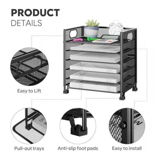 Simple Trending 6-Tier Paper Tray Organizer, File Organizer for Desk, Black - size: 13" x 8.8" x 14.6"