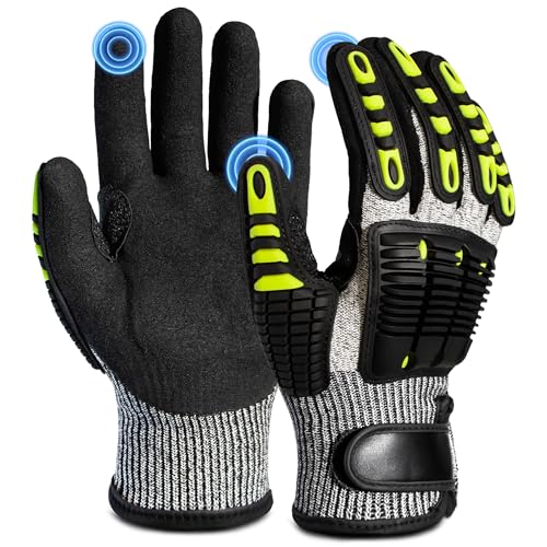 Impact Reducing Work Gloves for Men - ANSI Cut Level A5 with TPR Knuckle Guards & Shock Absorption, Nitrile Coated Palm for Maximum Grip, Heavy Duty for Construction, Warehouse, Auto Repair (L) - size: Large