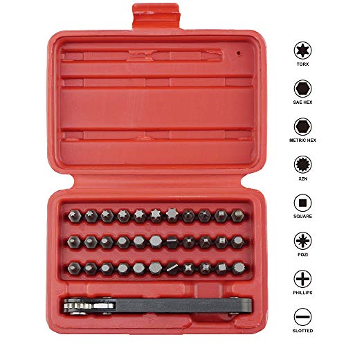 K402 Screwdriver Bit Set with Mini Ratchet Wrench, 1/4-Inch Drive, 34-Piece - size: General Purpose