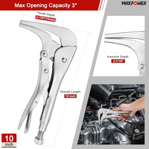 MAXPOWER 2PCS 90 degree Offset Long Nose Locking Pliers 7 inch and 10 inch - size: 7" 10"