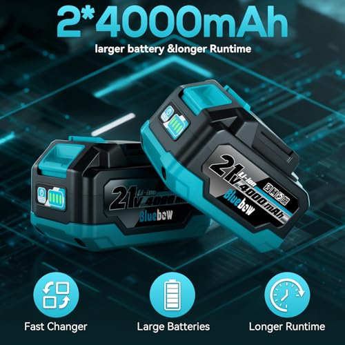 1/2 Inch Cordless Impact Wrench, 900 Ft-lbs (1200 N·m) High Torque Brushless Impact Driver Gun, 2300 RPM, 2×4.0 Ah Batteries, LED Light, 4 Sockets, Variable Speed Power Tool for Car & Tire Removal - size: Large