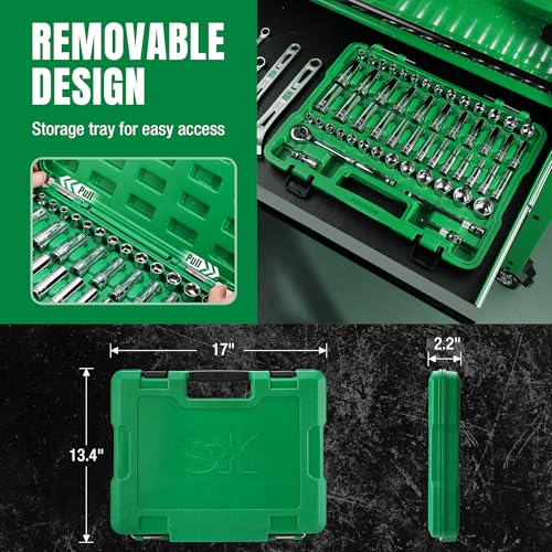 SK 3/8" Drive Socket Set with 216-P Ratchet, SAE & Metric,CR-V Steel