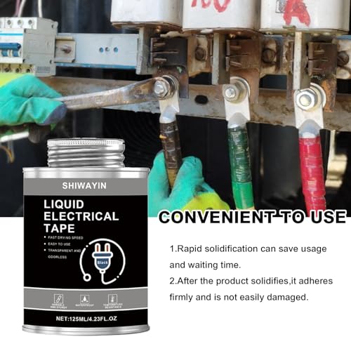 Liquid Electrical Tape 2-Pack, Black, 125ml Each, Waterproof, Fast Drying, High Temperature Resistant, Flexible Rubber Coating for Wires Cables Electrical Equipment, Anti-Corrosion Insulation Sealant
