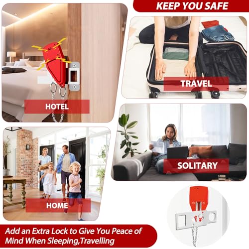 Portable Door Lock for Travel 2-in-1, Hotel Door Locks for Travelers Security, Door Lock Self-Defense Security Device for Home, Apartment, Hotel, Living Motel, School Dorm, House