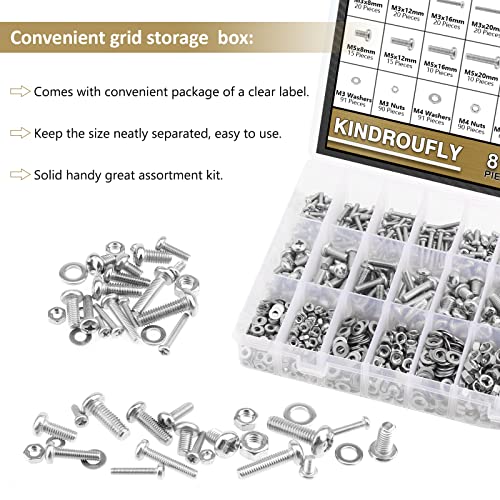 814 Pieces Phillips Pan Head Machine Screws Nuts Washers Kit, Kindroufly M3 M4 M5 M6 Screw Assortment Kit, Metric Screw Set, Bolts and Nuts, Machine Screws, 304 Stainless Steel, Fully Machine Thread - size: M3/M4/M5/M6, style: Phillips Pan Head