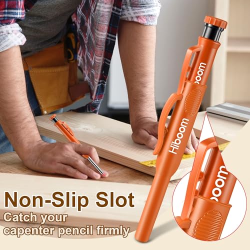 Hiboom 2 Pack Carpenter Pencils with Pencil Cap and 18 Refills, Orange - color: Orange