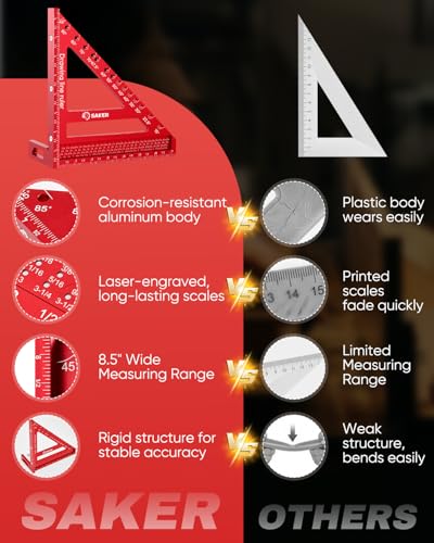 Saker 8.5Inch 3D Multi-Angle Measuring Square Ruler, Aluminum Alloy Carpenter Square,Precision Hole Scribing Ruler with Angle Pin for Woodworking, Engineering, and Construction Projects - size: 8.5inch