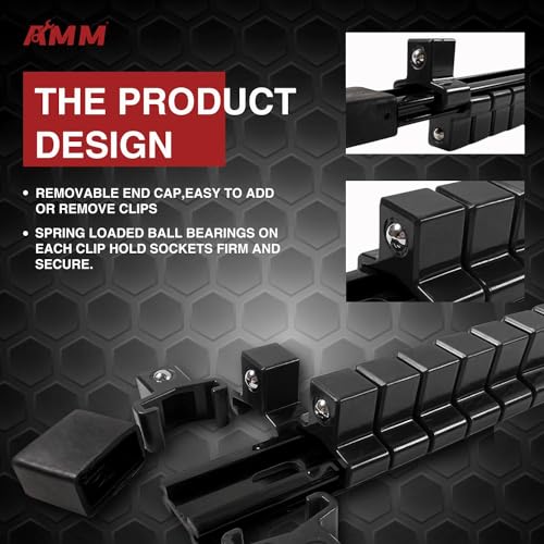 AMM 9-Piece Socket Organizer, 1/2 inch, 3/8 inch and 1/4 inch Drive ABS Tools-Black Socket Holder,Heavy Duty Socket Racks, Premium Quality Socket Clip Rail Holder,The best tool trays in the garage - color: BLACK, size: 9PC