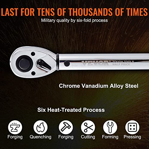 VEVOR 1/2-inch Drive Click Torque Wrench 25-250ft.lb/34-340n.m, Dual-Direction Adjustable Torque Wrench Set with Mechanical Dual Range Scales and Adapters Extension Rod - size: 1/2" 4 PCS