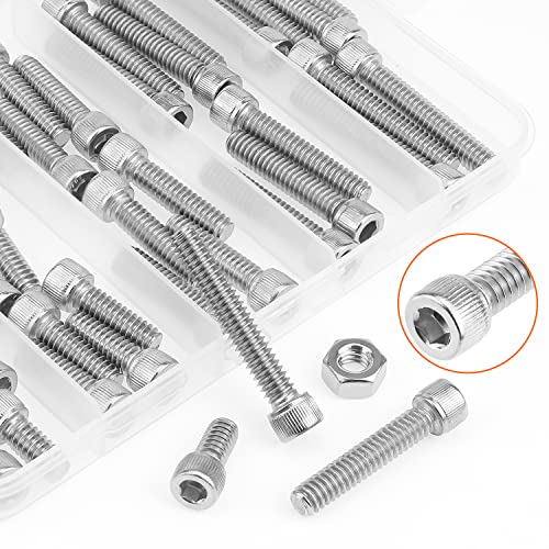 HELIFOUNER 56 Pieces 1/4-20 x 1/2" 3/4" 1" 1-1/4" 1-1/2", Hex Socket Head Cap Screws Bolts Nuts Kit, Coarse Thread, Fully Machine Threaded, 304 Stainless Steel - size: 1/4-20, style: Socket Head