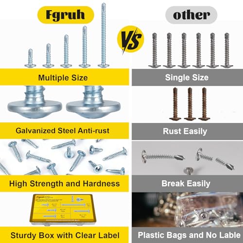 175PCS Self Tapping Screws Assortment Kit, #8 x 1/2'', 3/4'', 1-1/4'', 1'', 2'' Modified Truss Head Sheet Metal Screws,Self Drilling Screw for Metal Wood Plastic,Galvanized Steel - size: 175pcs #8 Blue