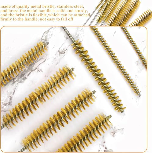 7 PCS Brass Wire Tube Brush Kit Wire Bottle Brushes, 11'' Long-Handle Wire Bristle Cleaning Pipe Cleaner, 6mm/8mm/10mm/12mm/15mm/20mm/22mm Brass Tube Brush for Tubes,Bottle,Keyboards,Glass