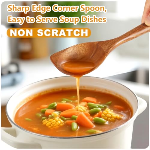 2 Pack Premium wooden spoons for cooking - Acacia Wood Kitchen utensils for Cooking and Stirring, Durable Hardwood Stirring Spoon, Non-Scratch Cooking utensil Tool, Ergonomic Handle 13 Inches - size: Cooking Spoons