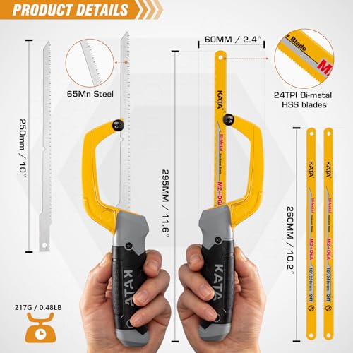 KATA 10 Inch Mini Hacksaw for Metal & Wood Cutting with 4-Piece Blades - size: 3PC Hacksaw
