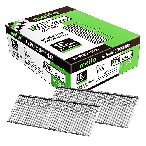 meite 16 Gauge Finish Nails 7/8 Inch Galvanized Straight T-Nails 2,500 PCS - size: 7/8" Length