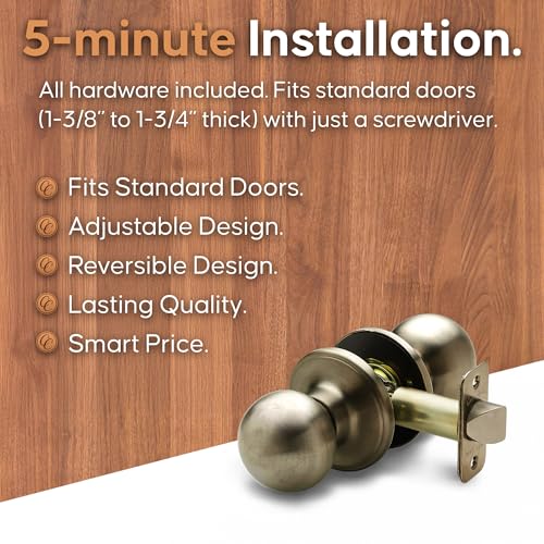 Copper Creek BK2020AB Ball Door Knob, Passage Function, 1 Pack, in Antique Brass - color: Antique Brass, size: 1 Pack, style: Passage