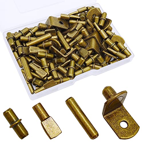104Pcs Shelf Pins Pegs Kit,4 Styles Shelf Support Pegs,Bookshelf Pegs for Shelves,Cabinet Shelf Bracket Pegs Shelf Holders Pins for Kitchen Furniture & Closet (5mm & 1/4inch,Bronze Tone) - style: 4 Style-Bronze tone-104 Pcs