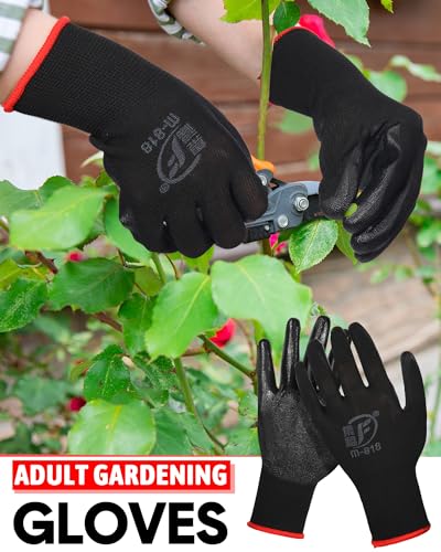 Nuogo 24 Pairs Gardening Gloves for Men Women Rubber Coated Landscaping Work Gloves Safety Work Construction - color: Black