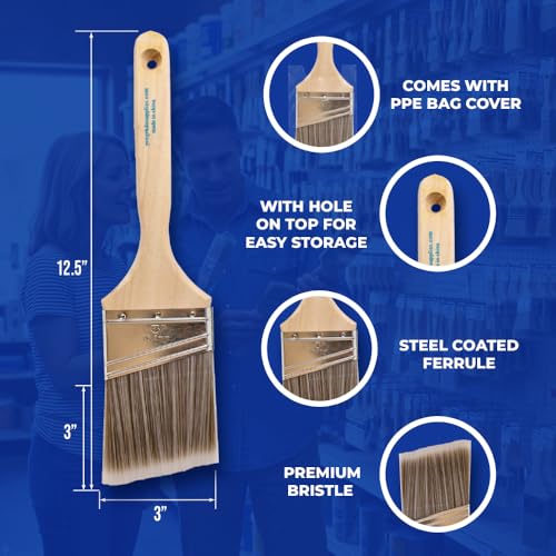 Pro Grade Paint Brushes, 3 Inch Angled Paint Brush, Trim & Stain, 2 Pack - size: 2Ea H 3A