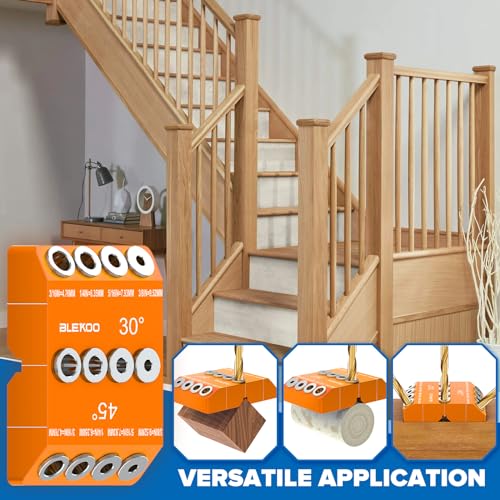 BLEKOO Orange Angled Drill Guide Jig with 4 Bits for Wood Posts & Cable Railing Lag Screw Kit, Durable All Metal Drill Jig for Drilling 30°, 45°, 90° Degree Angle Holes - color: Orange