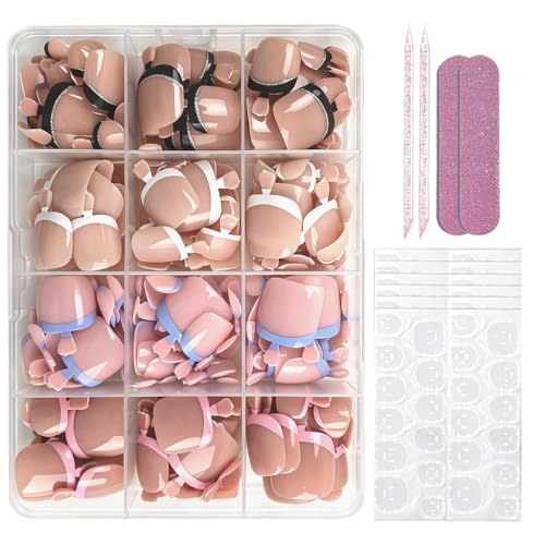 288Pcs French Tips Press on Toenails Solid Color Full Cover Acrylic Fake Toenails Press ons Set Short Square False Nail Glossy 4 Color Reusable Artificial Toe Nail Kit for Women Manicure - color: Style-19