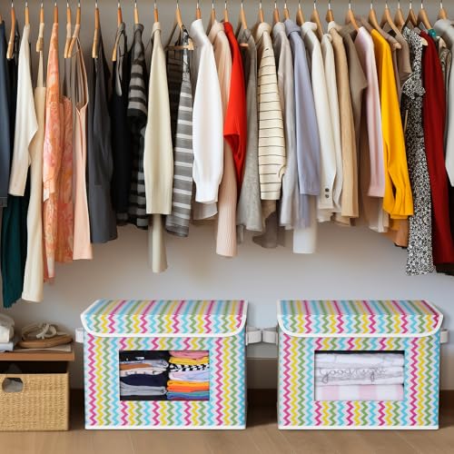 Univivi Fabric Foldable Storage Boxes with Lids, 4 Pack, Colorful - color: Colorful Ripple