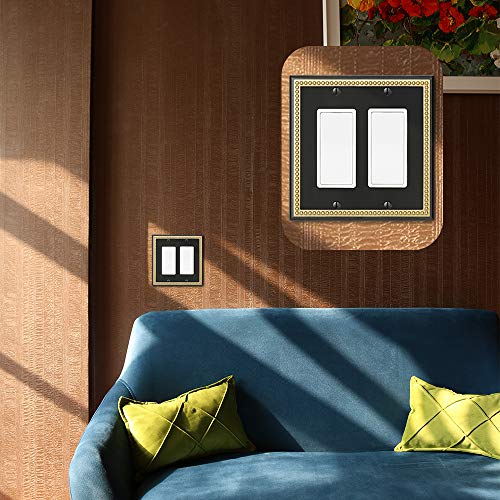 Pearled Frame Decorative Wall Plate Switch Plate Outlet Cover (Double Decorator, Black & Dark Golden) - style: Double Decorator