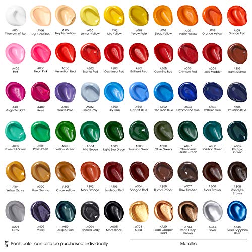ARTEZA Acrylic Paint Set, 60 Colors, 22 ml Tubes, High-Viscosity - style: Set of 60 Colors (22 ml Tubes)